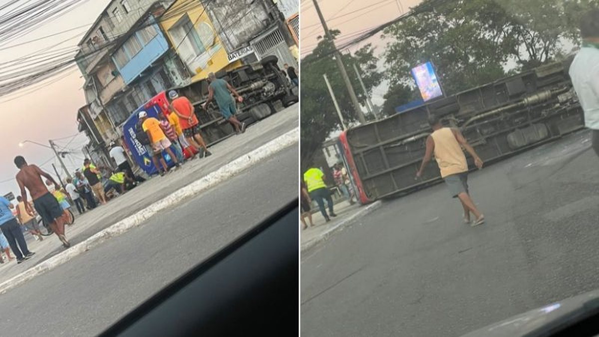 ACIDENTE: Micro-ônibus com pacientes tomba após colisão com ônibus e caminhão no Largo do Tanque, em Salvador