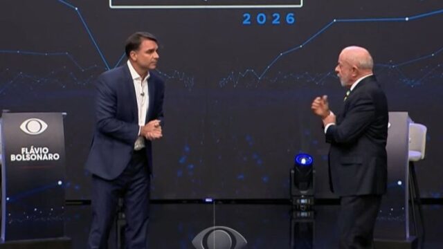 DEBATE NA BAND: Flávio questiona Lula sobre voto de presos e ouvre resposta: “Até teu pai”