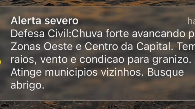 Defesa Civil emite alerta severo de chuva forte para zonas Oeste e Central de São Paulo