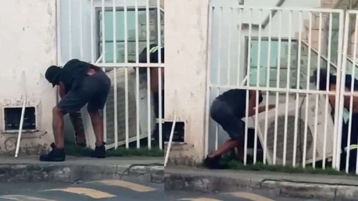 FLAGRANTE: trio invade loja e leva ar-condicionado em Stella Maris, em Salvador