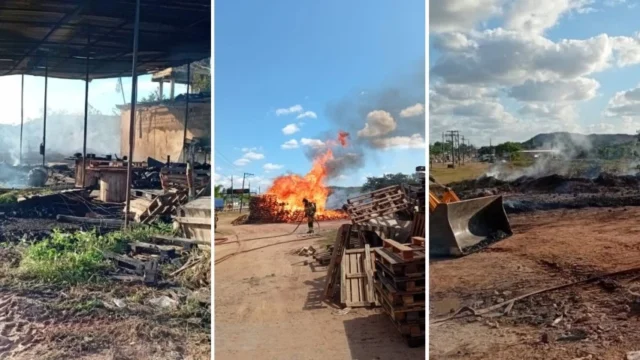 INCÊNDIO: Fogo atinge depósito de pallets em Dias d’Ávila, na Região Metropolitana de Salvador