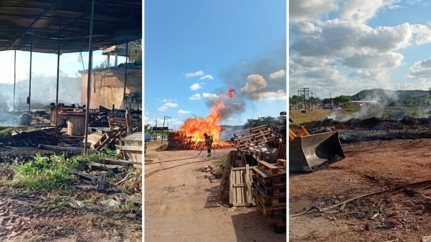 INCÊNDIO: Fogo atinge depósito de pallets em Dias d’Ávila, na Região Metropolitana de Salvador