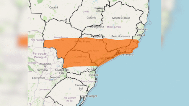 Inmet emite alerta laranja para tempestade em seis estados do Centro-Sul nesta quarta-feira