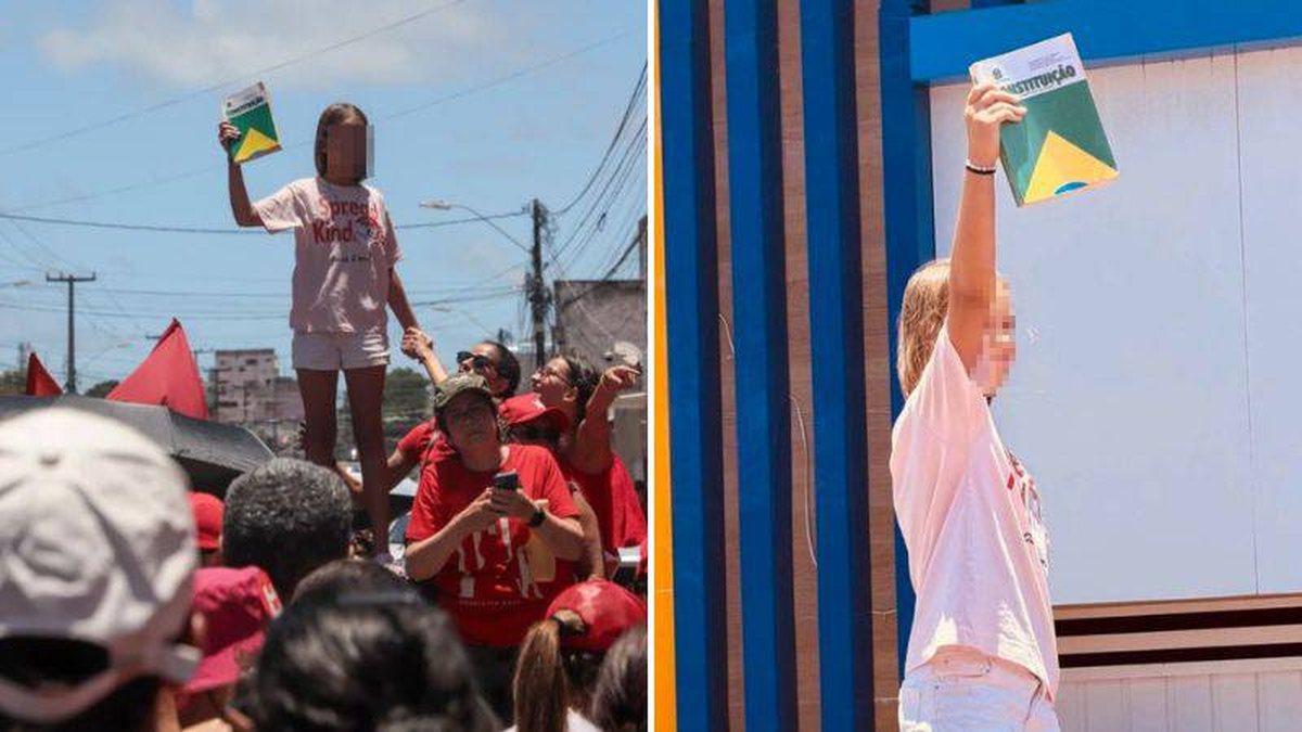 Menina ergue Constituição em ato de Lula em Natal e imagem é comparada a vídeo de criança com suposta arma