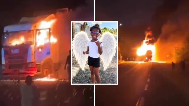 PROTESTO: morte de menina de 6 anos em tiroteio termina com ônibus e carreta incendiados na BR-101, em Eunápolis