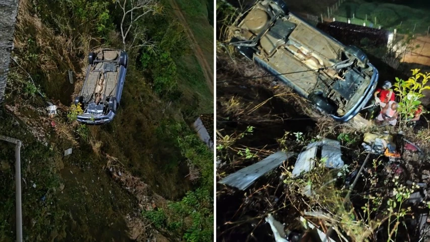 SUSTO: homem fica preso às ferragens após carro com paredão capotar em Jaguaquara