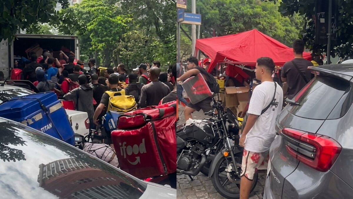 TUMULTO: ação do iFood para troca de bags termina em quebra-quebra entre entregadores na Barra da Tijuca
